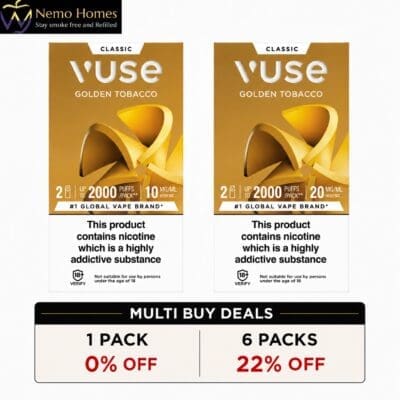 Buy Vuse Golden Tobacco ePod cartridges Disposable Pods - Free UK Next Day Delivery (no minimum spend)