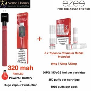 Buy EZEE Tobacco Cigalike Full Starter Kit - 0mg | 12mg | 20mg - Free UK Next Day Delivery (no minimum spend)