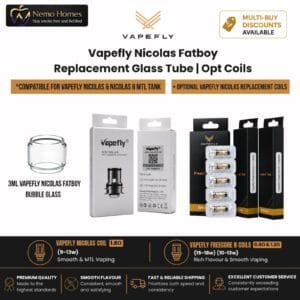 Buy Vapefly Nicolas Fatboy Replacement Glass Tube| Opt Coils - Free UK Next Day Delivery (no minimum spend)