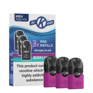 Buy Ok Vape Pod Vape Kit - 3 x Berry Mint 18mg Pods - Free UK Next Day Delivery (no minimum spend)