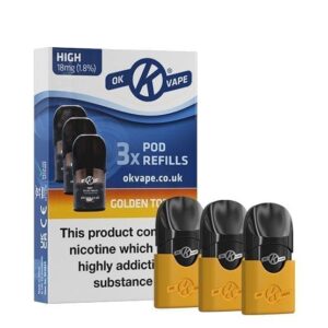 Buy Ok Vape Pod Vape Kit - 3 x Golden Tobacco 18mg Pods - Free UK Next Day Delivery (no minimum spend)
