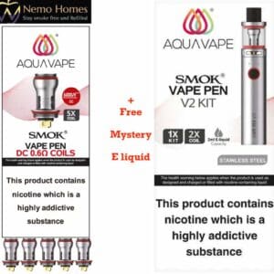 Buy Smok V2 Vape Pen + E liquid and Coils - Smok V2 Silver Vape Pen (eliquid inc) - Free UK Next Day Delivery (no minimum spend)
