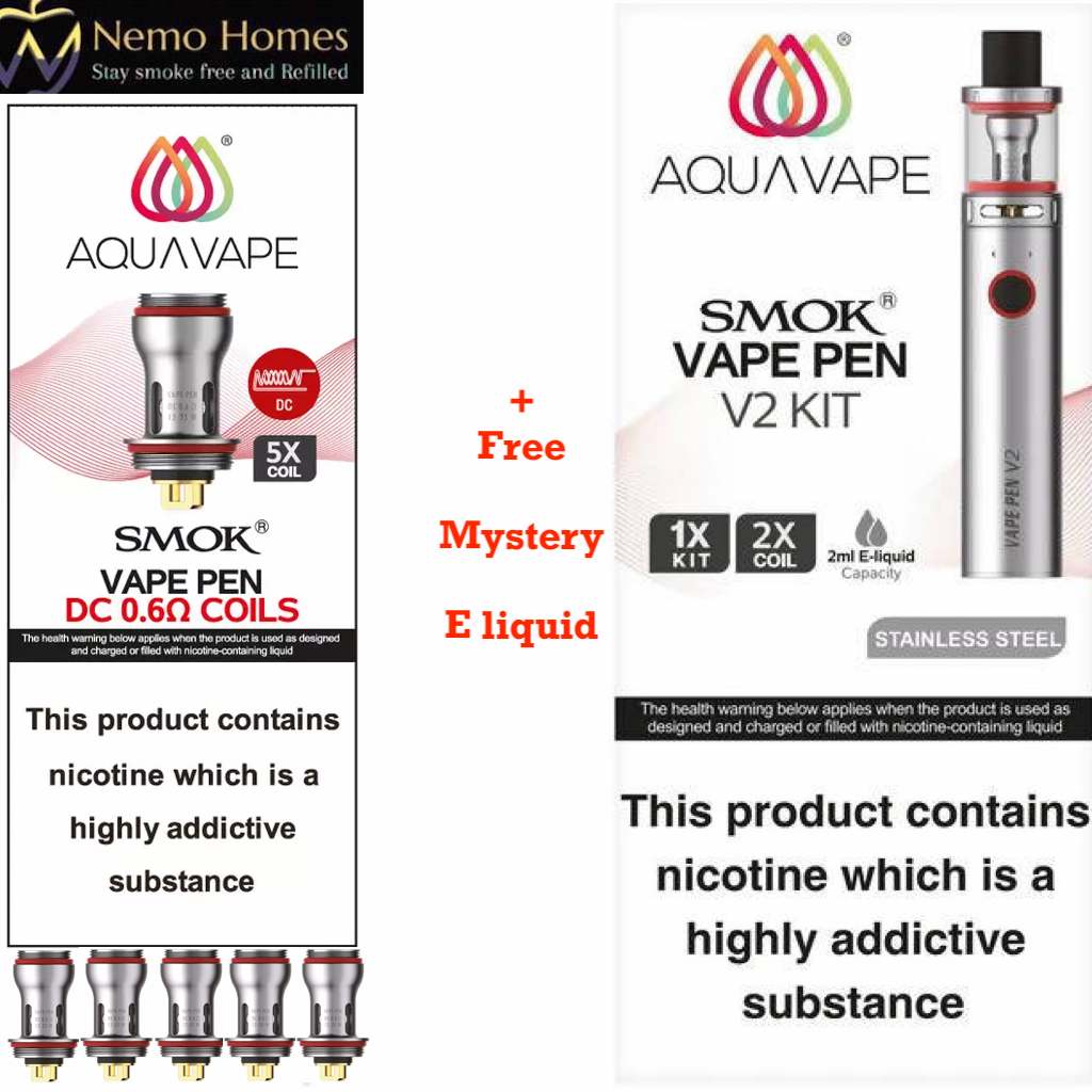 Buy Smok V2 Vape Pen + E liquid and Coils - Smok V2 Silver Vape Pen (eliquid inc) - Free UK Next Day Delivery (no minimum spend)