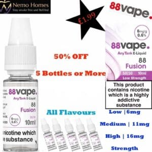 Buy 88 Vape Nic Salt 50|50 E liquid - Free UK Next Day Delivery (no minimum spend)