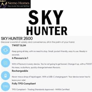 Buy Sky Hunter Vape Pod Cartridge 4 in 1 Disposable - Free UK Next Day Delivery (no minimum spend)