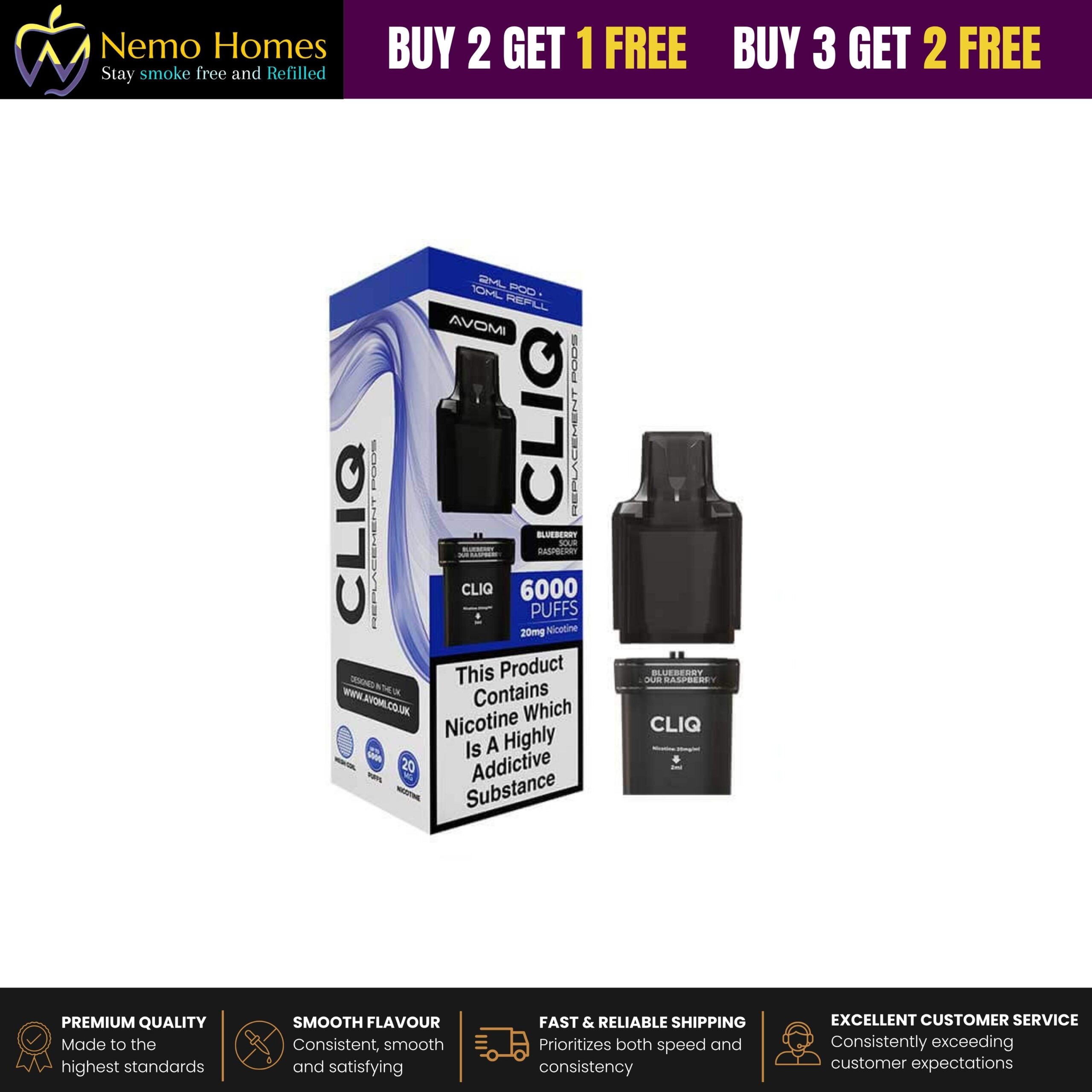 Buy Avomi Cliq Prefilled Vape Pod Replacement - Free UK Next Day Delivery (no minimum spend)