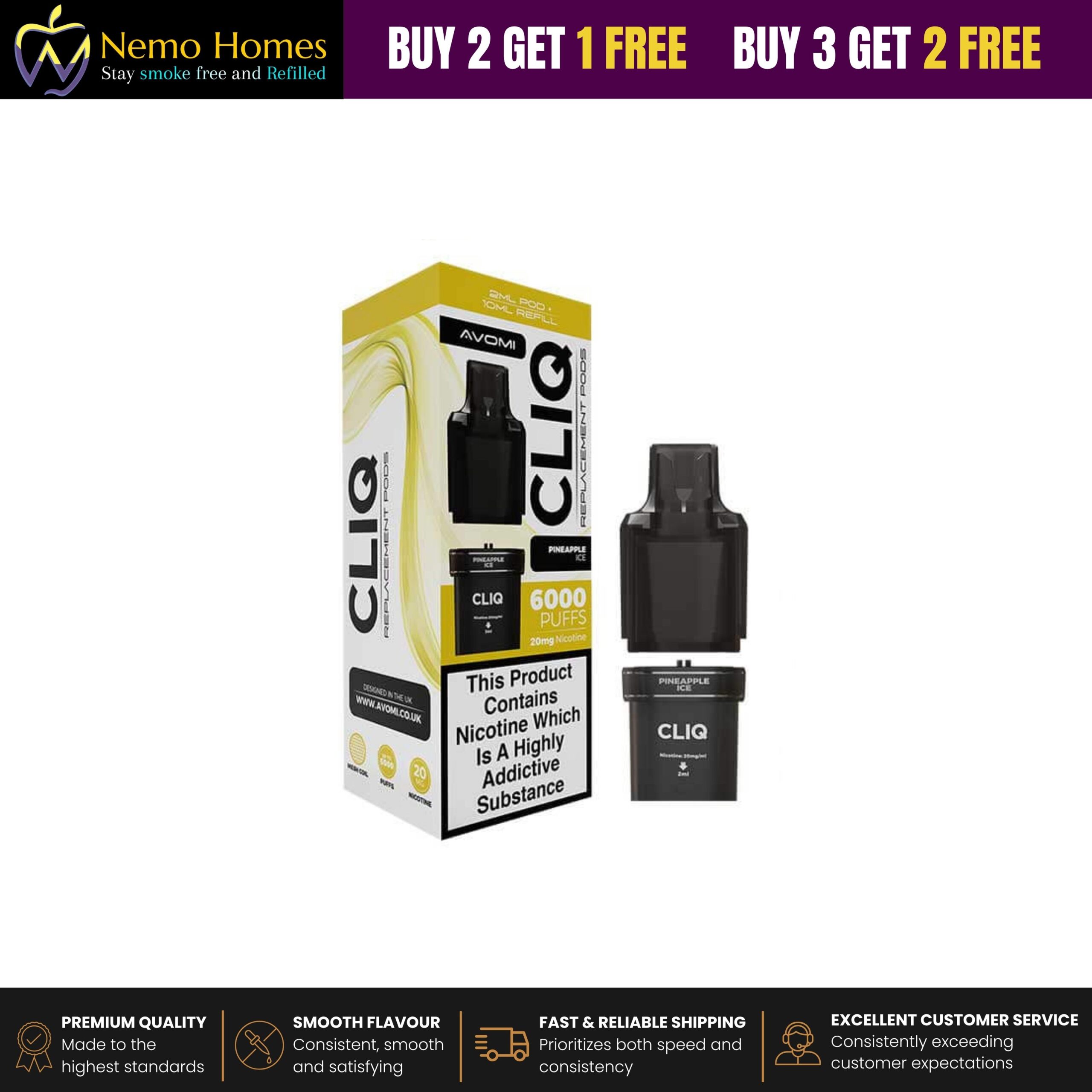 Buy Avomi Cliq Prefilled Vape Pod Replacement - Free UK Next Day Delivery (no minimum spend)