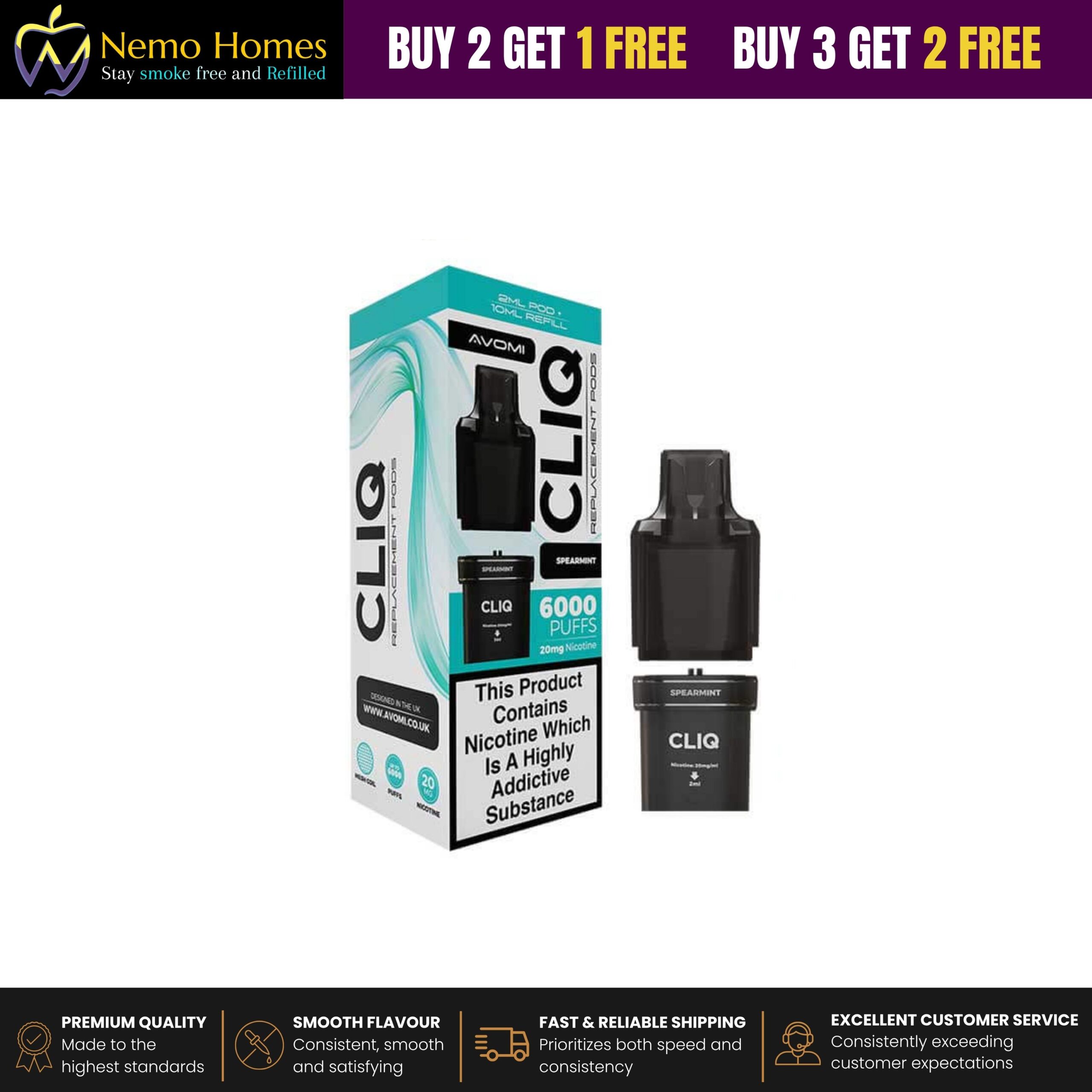 Buy Avomi Cliq Prefilled Vape Pod Replacement - Free UK Next Day Delivery (no minimum spend)