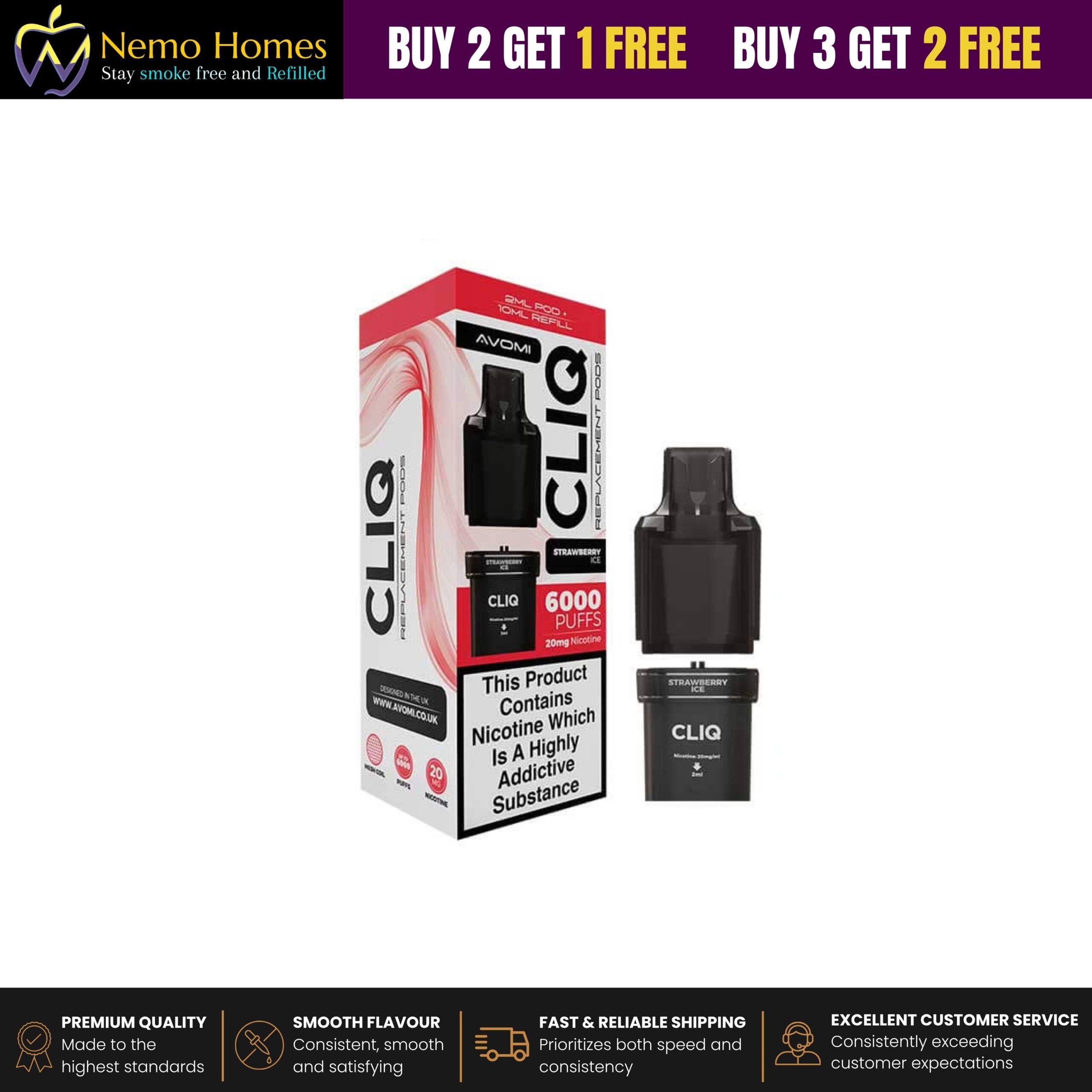 Buy Avomi Cliq Prefilled Vape Pod Replacement - Free UK Next Day Delivery (no minimum spend)