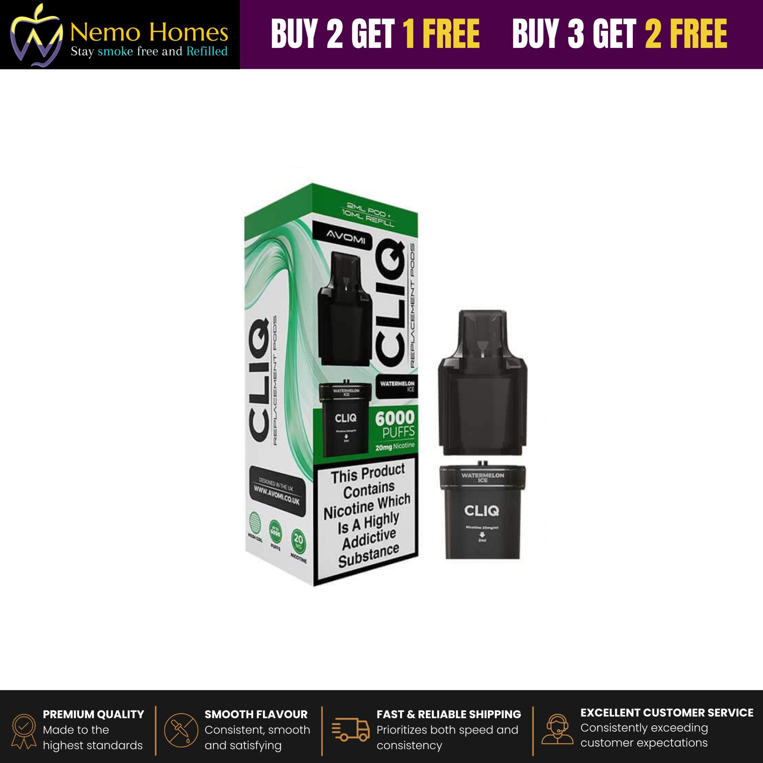 Buy Avomi Cliq Prefilled Vape Pod Replacement - Free UK Next Day Delivery (no minimum spend)