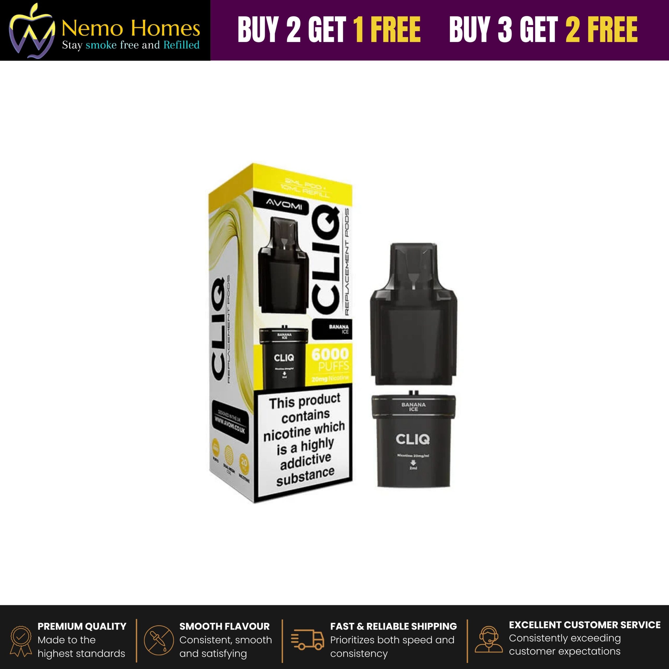 Buy Avomi Cliq Prefilled Vape Pod Replacement - Free UK Next Day Delivery (no minimum spend)