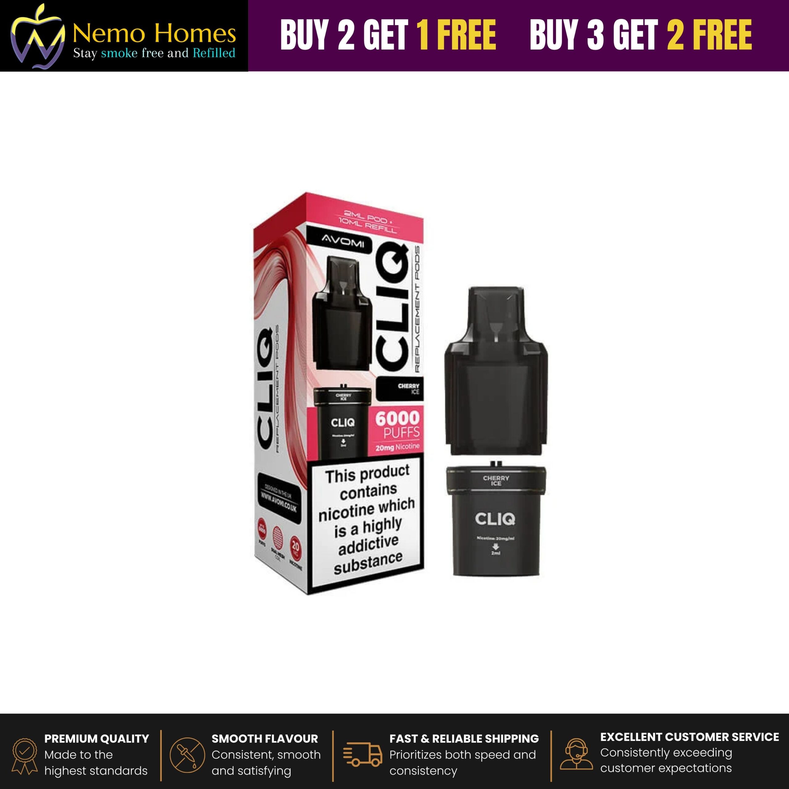 Buy Avomi Cliq Prefilled Vape Pod Replacement - Free UK Next Day Delivery (no minimum spend)