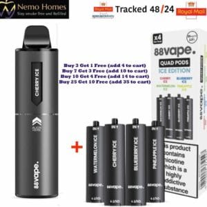 Buy 88Vape Quad 4-in-1 Kit and Quad Pods - Ice Edition Grey - Free UK Next Day Delivery (no minimum spend)