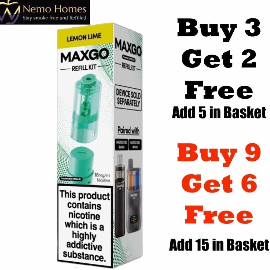 Buy RELX MAXGO 33k Vape Kit and Pods - 12K Refill Lemon Lime - Free UK Next Day Delivery (no minimum spend)