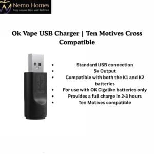 Buy Ok Vape USB Charger | Ten Motives Cross Compatible - Free UK Next Day Delivery (no minimum spend)