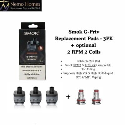 Buy SMOK G-Priv Replacement Pods - 3 PK and RPM 2 Coils - Free UK Next Day Delivery (no minimum spend)