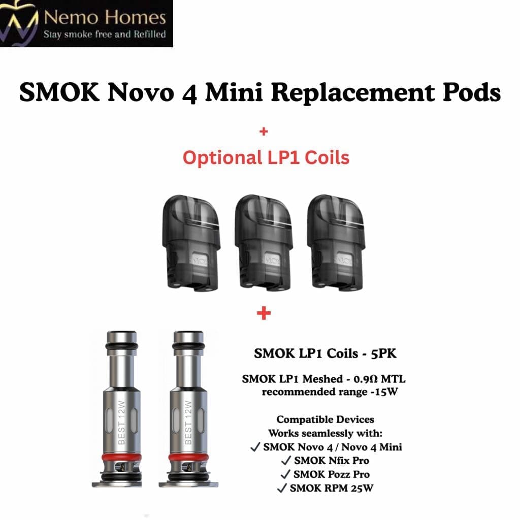 Buy SMOK Novo 4 Mini Replacement Pods + Optional SMOK LP1 Coils - Free UK Next Day Delivery (no minimum spend)