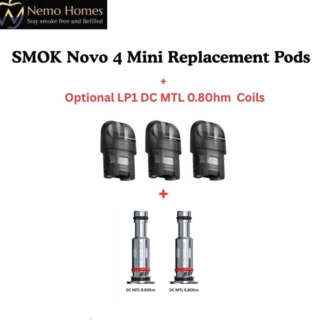 Buy SMOK Novo 4 Mini Replacement Pods + Optional SMOK LP1 Coils - Free UK Next Day Delivery (no minimum spend)