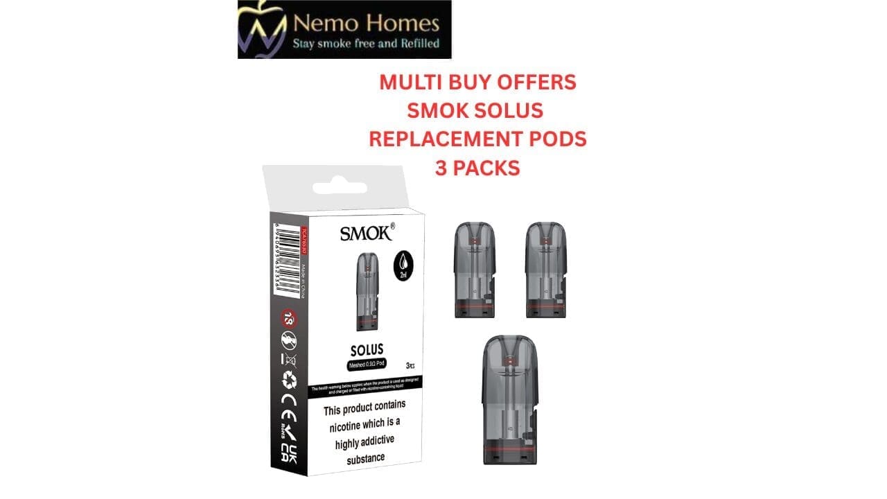 Buy SMOK Solus Replacement Pods - Meshed 0.9Ohm - 2ml (3 PACKS) - Free UK Next Day Delivery (no minimum spend)