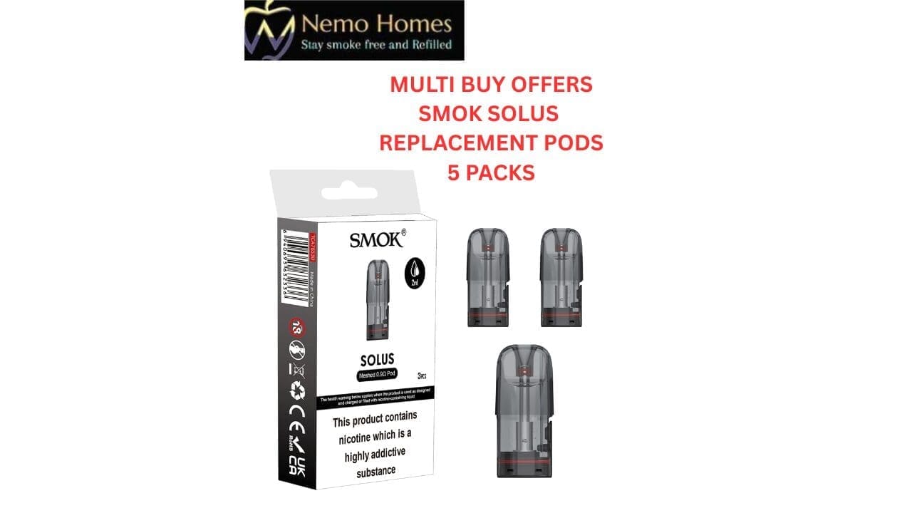 Buy SMOK Solus Replacement Pods - Meshed 0.9Ohm - 2ml (5 PACKS) - Free UK Next Day Delivery (no minimum spend)