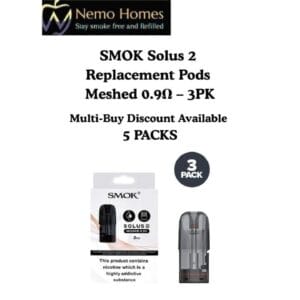 Buy SMOK Solus 2 Replacement Pods – Meshed 0.9Ω – 3 PK - Free UK Next Day Delivery (no minimum spend)