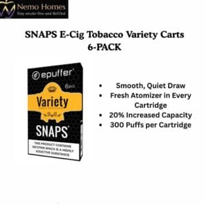 Buy ePuffer SNAPS E-Cig Tobacco Variety Carts 6-PACK - Free UK Next Day Delivery (no minimum spend)