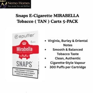 Buy ePuffer SNAPS E-Cigarette MIRABELLA Tobacco ( TAN ) Carts 5-PACK - Free UK Next Day Delivery (no minimum spend)