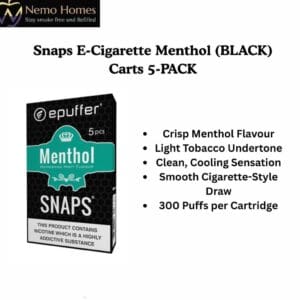 Buy ePuffer SNAPS E-Cigarette Menthol (BLACK) Carts 5-PACK - Free UK Next Day Delivery (no minimum spend)