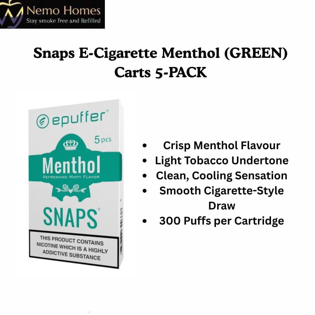 Snaps E-Cigarette Menthol (GREEN) Carts 5-PACK