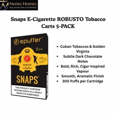 Buy ePuffer SNAPS E-Cigarette ROBUSTO Tobacco Carts 5-PACK - Free UK Next Day Delivery (no minimum spend)