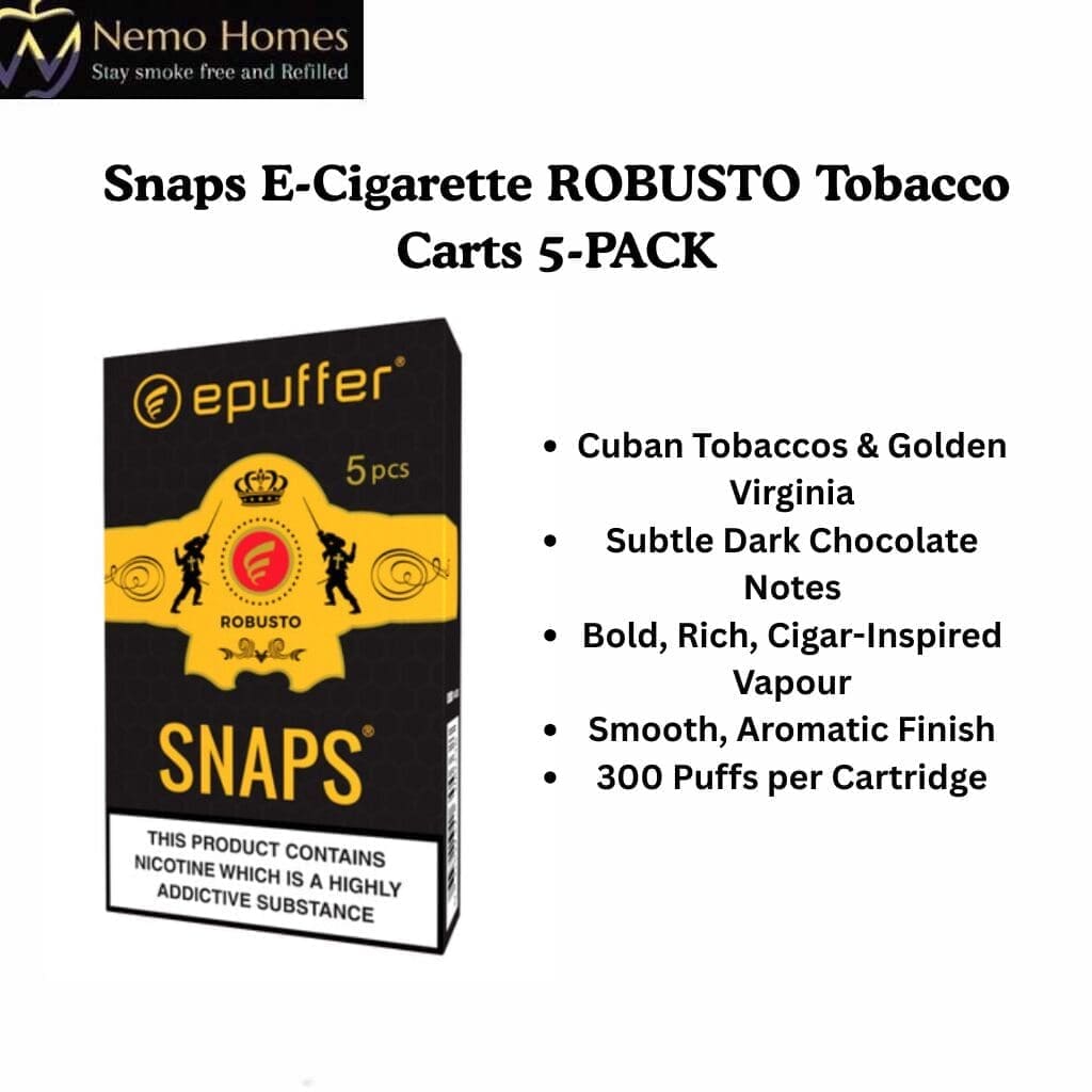 Buy ePuffer SNAPS E-Cigarette ROBUSTO Tobacco Carts 5-PACK - Free UK Next Day Delivery (no minimum spend)
