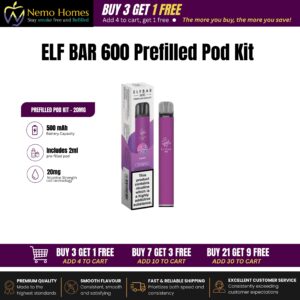 Buy ELFBAR 600 Prefilled Pod Kit and Pods | Elfa Pro - ELF Bar 600 Pod Kit - Grape  - Free UK Next Day Delivery (no minimum spend)