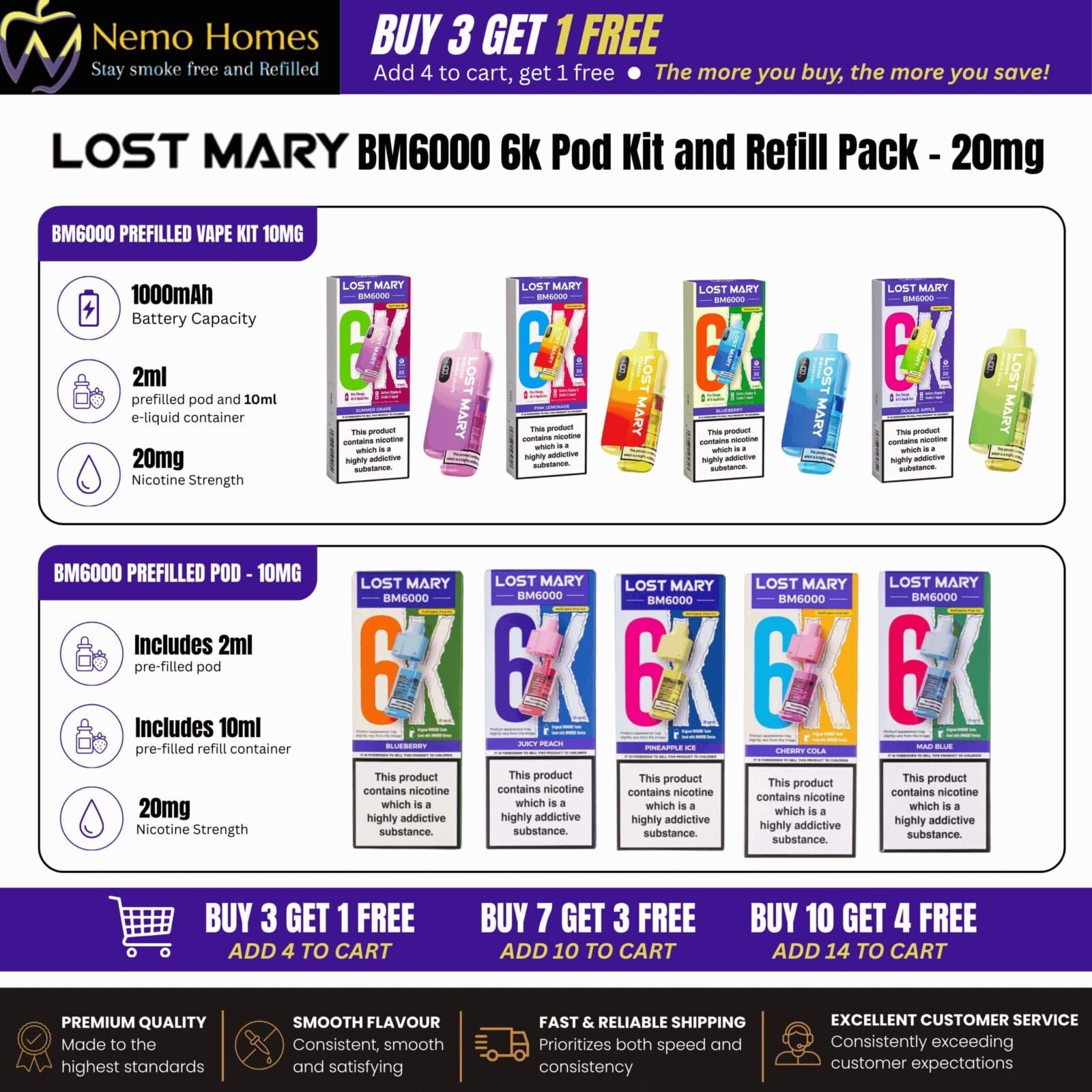 Buy Lost Mary BM6000 Pod Kit and Refill Pack - 20mg - Free UK Next Day Delivery (no minimum spend)