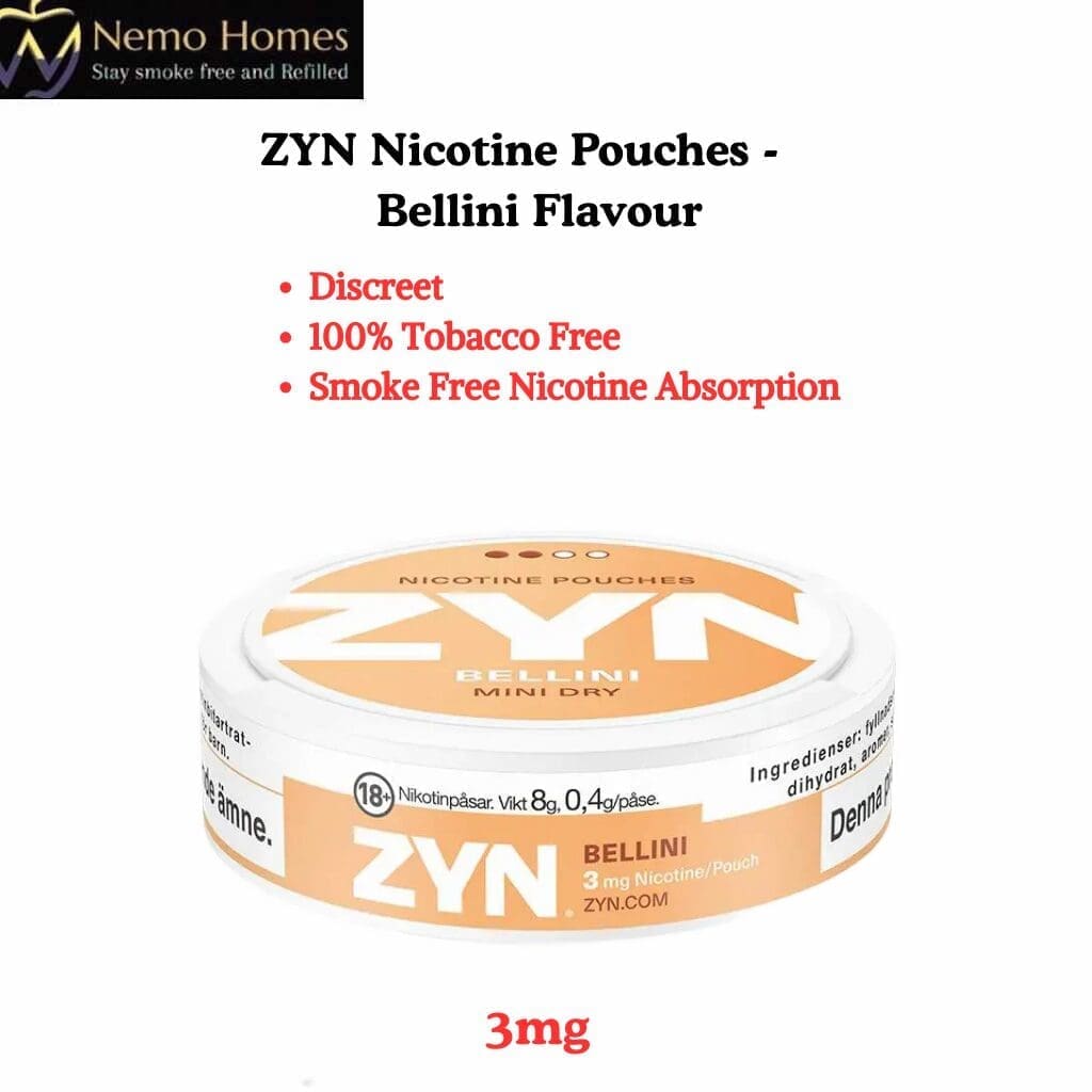 Buy ZYN Nicotine Pouches – Mini – Zyn Bellini Dry 3mg - Free UK Next Day Delivery (no minimum spend)