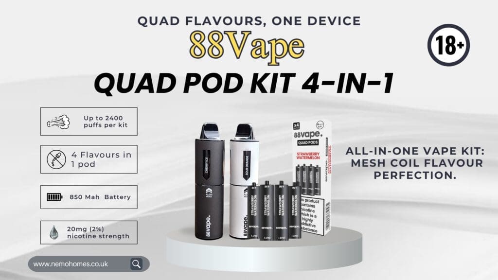 Buy 88Vape Quad 4-in-1 Kit & Pods Complete Guide: Everything You Need To Know Explained 88Vape Pods - Free UK Next Day Delivery (no minimum spend)