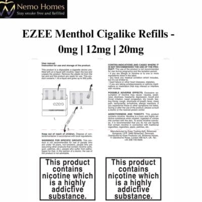 Buy EZEE Menthol Cigalike Refills - Free UK Next Day Delivery (no minimum spend)