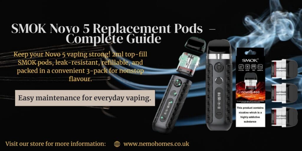Buy SMOK Novo 5 Replacement Pods – Full Guide: Everything You Need To Know Explained 2ml vape pods - Free UK Next Day Delivery (no minimum spend)