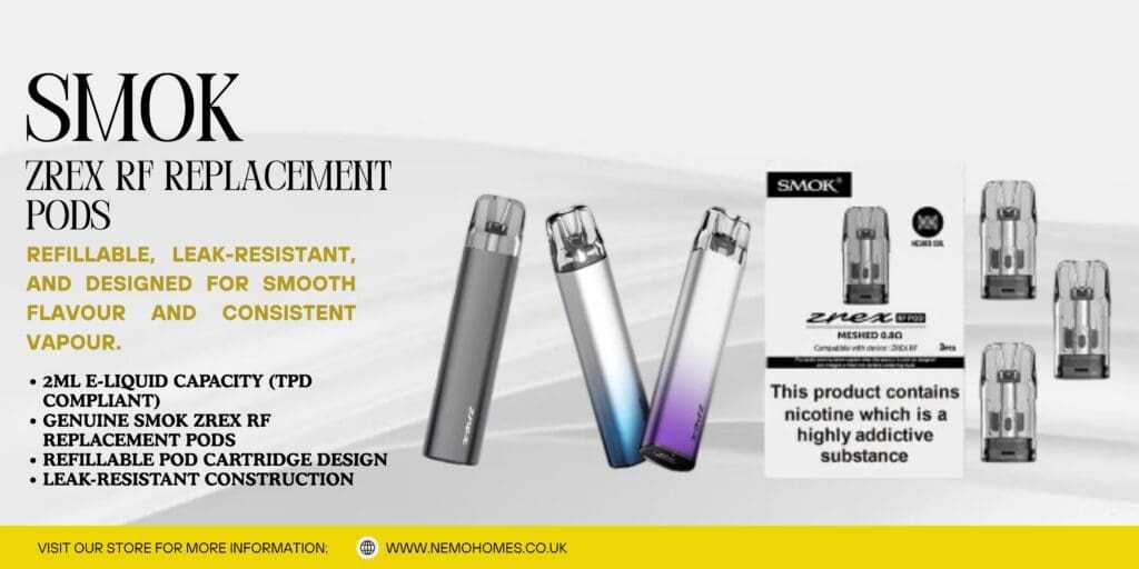 Buy SMOK Zrex RF Replacement Pods – Full Guide: Everything You Need To Know Explained 2ml vape pods - Free UK Next Day Delivery (no minimum spend)