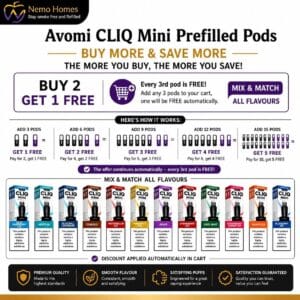 Buy Avomi CLIQ Mini Prefilled Pods - Free UK Next Day Delivery (no minimum spend)