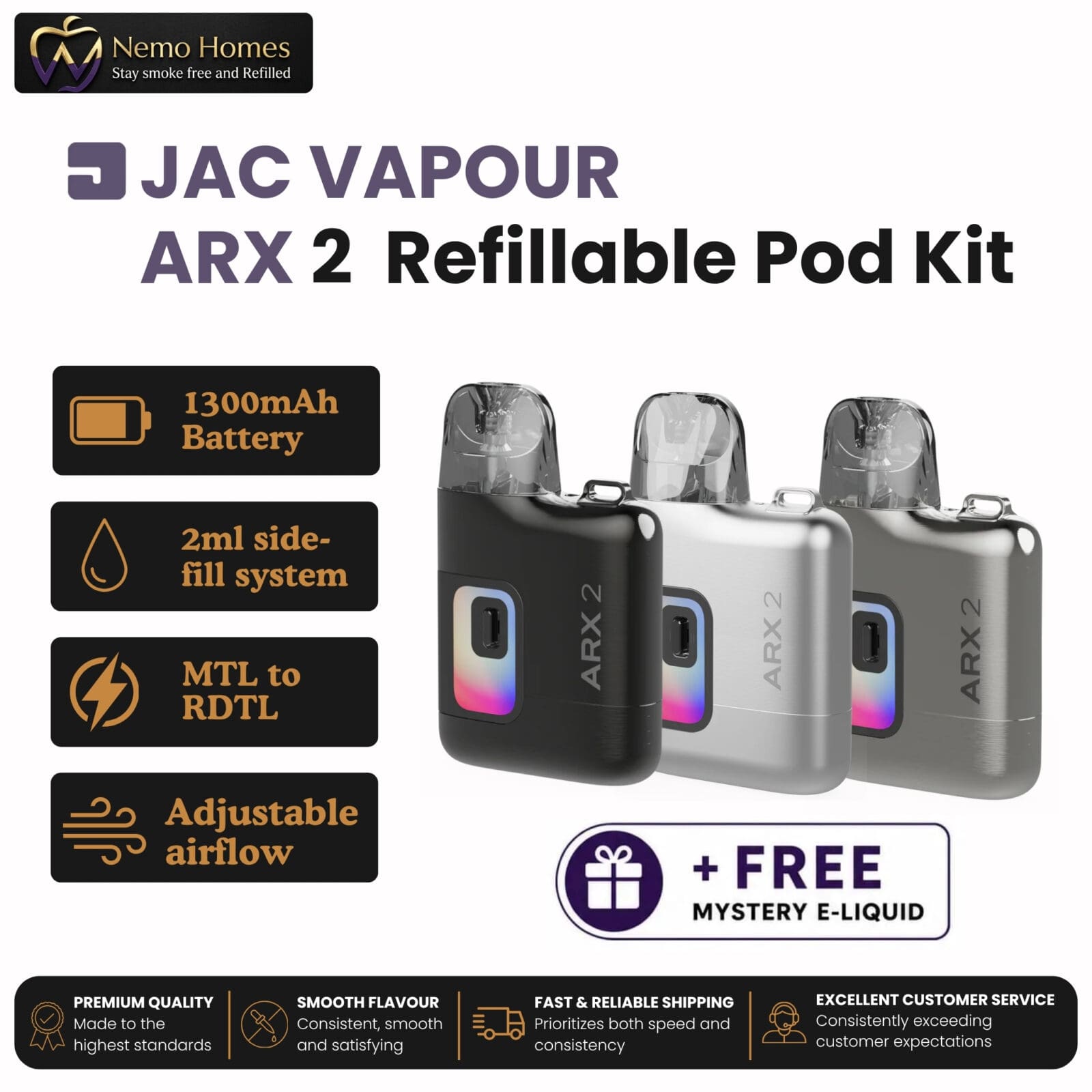 JAC Vapour ARX 2 Refillable Pod Kit + Free Mystery E-Liquid