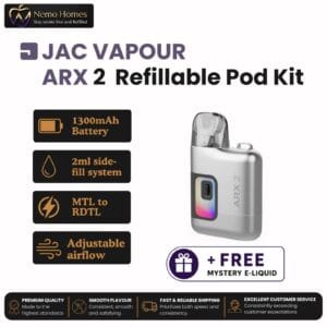 Buy JAC Vapour ARX 2 Refillable Pod Kit + Free Mystery E-Liquid - ARX 2 White Ceramic - Free UK Next Day Delivery (no minimum spend)