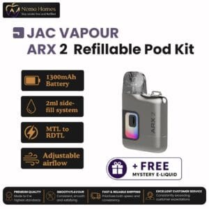 Buy JAC Vapour ARX 2 Refillable Pod Kit + Free Mystery E-Liquid - ARX 2 Grey Titanium - Free UK Next Day Delivery (no minimum spend)