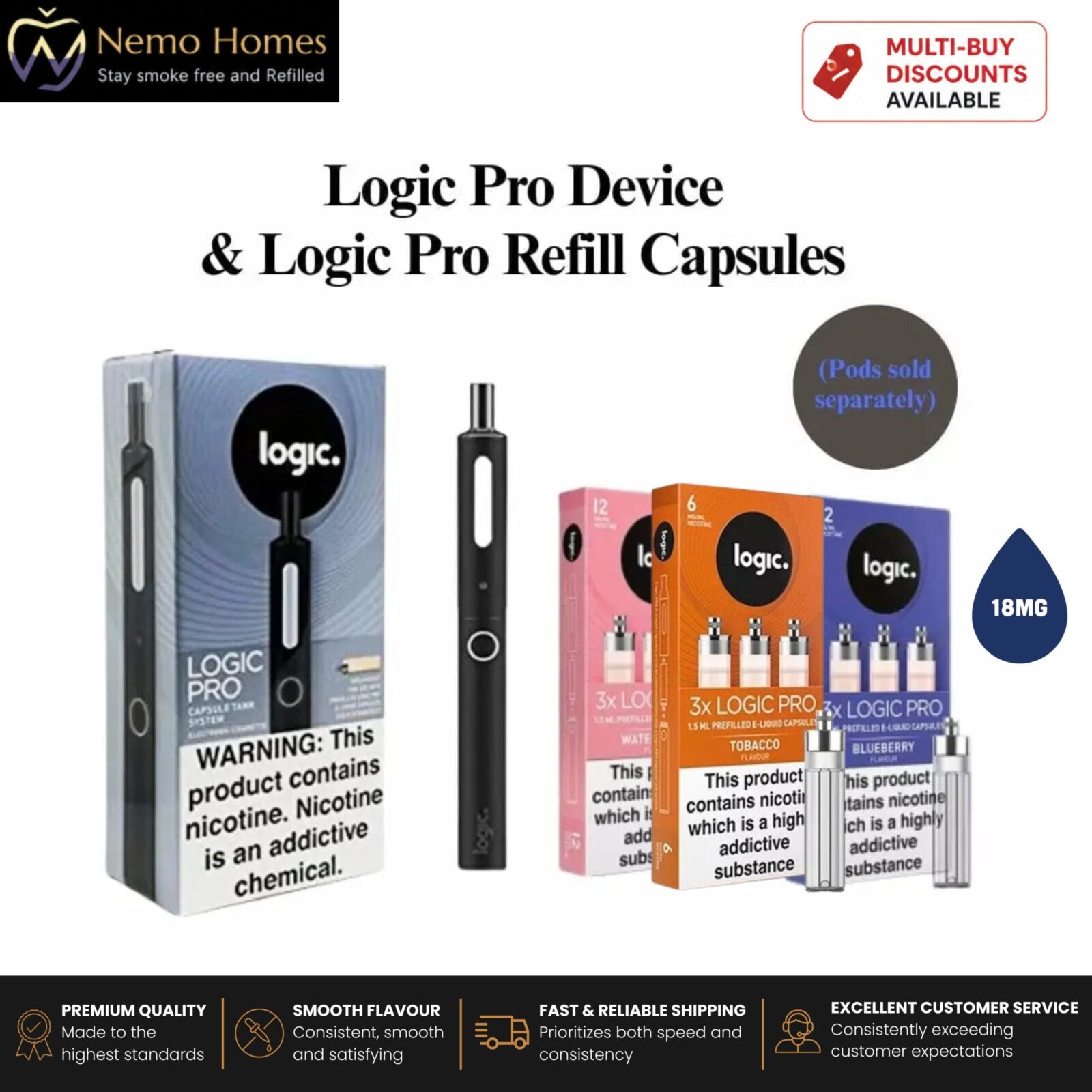 logic pro vape refills Device and Refill Capsules BSX Salts Lost Mary MO5000 Black Color:Grey - Screw Cap