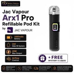 Buy JAC Vapour ARX 1 Pro Refillable Pod Kit | Free Mystery E-Liquid - Free UK Next Day Delivery (no minimum spend)