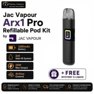 Buy JAC Vapour ARX 1 Pro Refillable Pod Kit | Free Mystery E-Liquid - ARX 1 Pro Black Carbon - Free UK Next Day Delivery (no minimum spend)