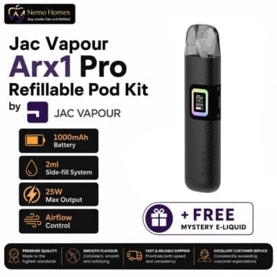 Buy JAC Vapour ARX 1 Pro Refillable Pod Kit | Free Mystery E-Liquid - ARX 1 Pro Black Carbon  - Free UK Next Day Delivery (no minimum spend)