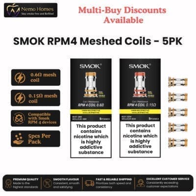 Buy SMOK RPM4 Mesh Coils – 5 Pack - Free UK Next Day Delivery (no minimum spend)