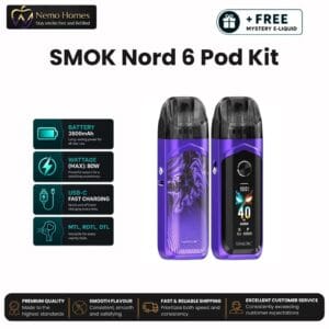 Buy SMOK Nord 6 Kit + Free E liquid - Purple - Free UK Next Day Delivery (no minimum spend)