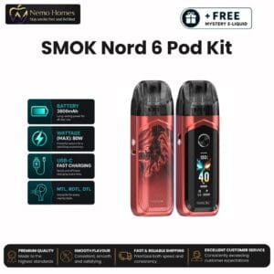 Buy SMOK Nord 6 Kit + Free E liquid - Peach Pink - Free UK Next Day Delivery (no minimum spend)