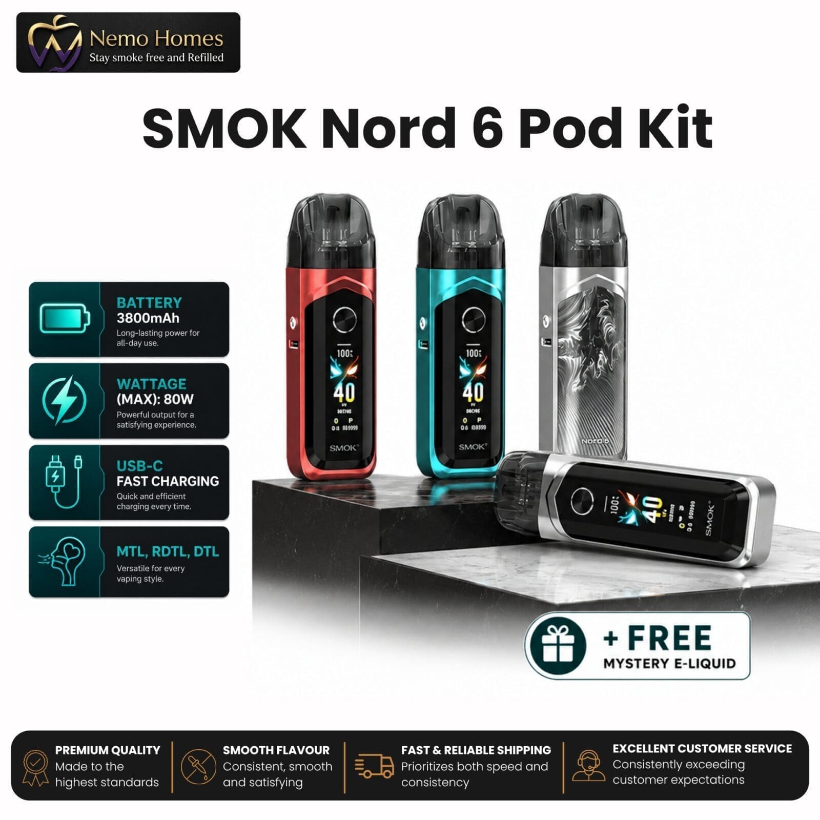 Buy SMOK Nord 6 Kit + Free E liquid - Free UK Next Day Delivery (no minimum spend)